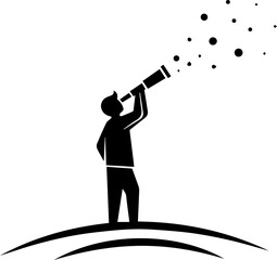 Visionary leader gazes through telescope at sparkling opportunities, charting future success with innovation