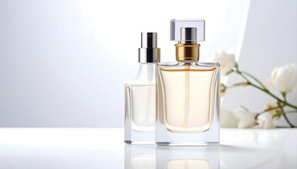 Two perfume bottles on a white surface