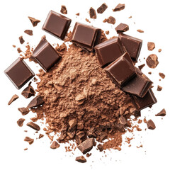 Sweet chocolate powder, A bowl filled with sweet chocolate powder, perfect for desserts and beverages, isolated on transparent background