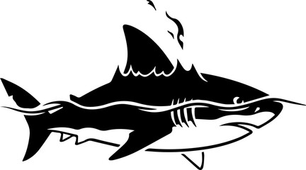 Powerful shark emerges from ocean waves, symbolizing strength, danger, and primal instinct for bold designs