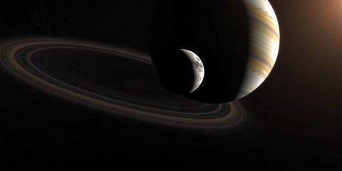 A minimalist meteor passing under a massive ringed planet