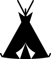 Iconic black silhouette of a traditional teepee tent, symbolizing heritage and outdoor adventure for modern design. © MirzaMoaazSAFDER