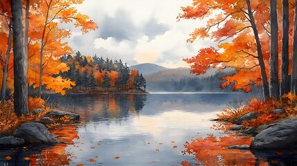 Autumn lake scene