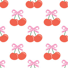 Cherry Pink Bow White Pattern