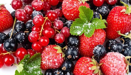 Obraz premium Fresh berries, red and dark, covered in frost