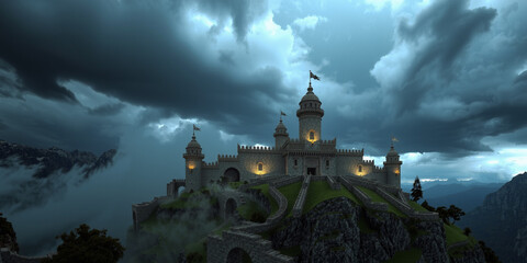 An Ornate Fortress in a Storm
