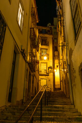 The narrow streets of Lisbon at night, Portugal