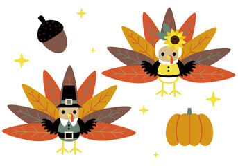 Thanksgiving Turkey Vector Illustration. Thanksgiving colorful Turkey greeting