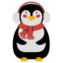Cute penguin in a scarf. Winter Christmas penguin. Penguin in red hat and scarf