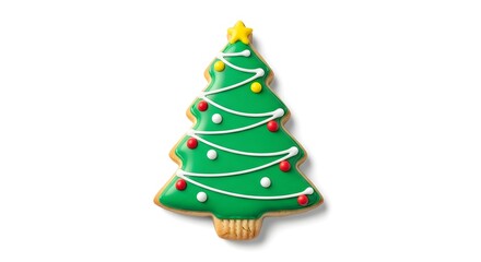 Festive Christmas Tree Cookie with Green Icing, Colorful Sprinkles, and a Yellow Star Topper – Perfect Holiday Treat for Celebrations, Parties, Baking Inspiration, and Seasonal Dessert Table Decoratio