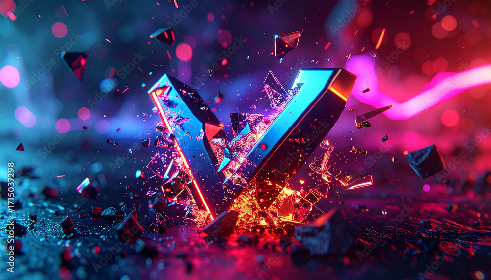 Poster v symbol explosion: a visually captivating digital artwork features a vibrant v symbol bursting into