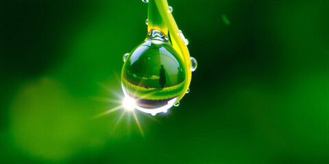 A Single Dewdrop Hanging from a Vibrant Leaf