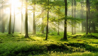 Naklejka premium Green Forest In The Morning