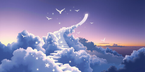 A Spiraling Staircase Made of Clouds Rising to the Sky