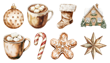 PNG Cozy festive holiday treats illustrated, element set on transparent background