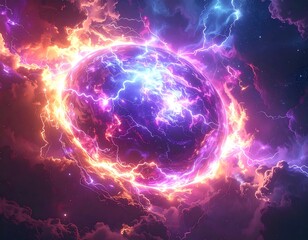 Powerful, luminous sphere surrounded by vibrant energy