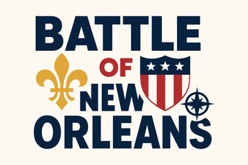 Historic battle of new orleans emblem featuring fleur de lis and american shield © Alamin