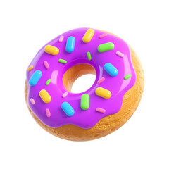 Vibrant Sprinkled Donut with Delicious Purple Glaze on Transparent Background