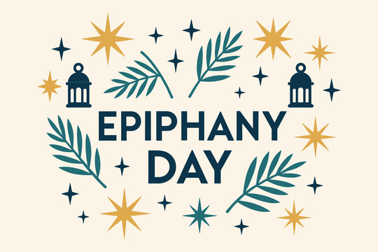 Epiphany day celebration with stars lanterns and greenery illustration