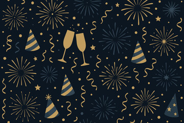 Festive new year s eve celebration with champagne and fireworks pattern