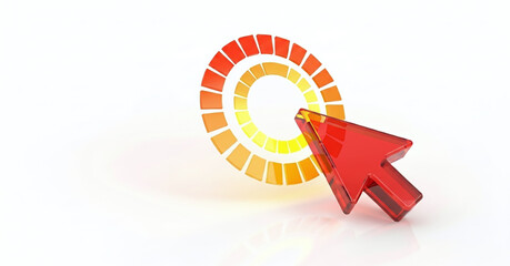 Red Cursor Targeting a Circular Loading Animation on White Background for Web Development and User Interface Design Projects with a Modern and Minimalist Aesthetic