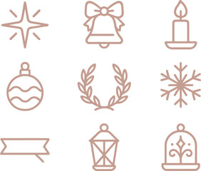 Fototapeta premium Collection of delicate christmas and holiday icons in a subtle warm color palette