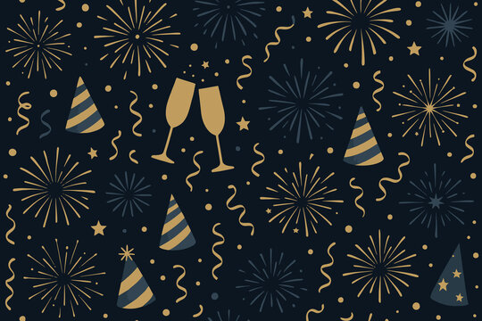 Festive new year s eve celebration with champagne and fireworks pattern