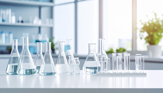 PlantBased Research Laboratory Glassware, Erlenmeyer Flasks, and Blue Liquid