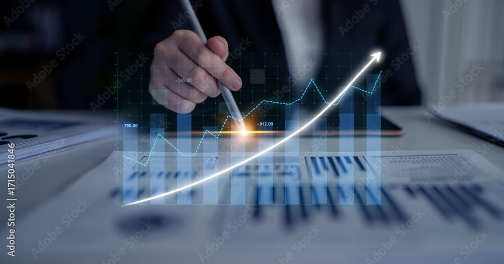 Aufkleber a business professional analyzes financial growth trends using graphs and data on a table. this imag