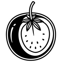 Stylized black and white silhouette of a strawberry slice isolated on white background