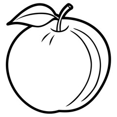 Simple black and white outline of an apple with a leaf and stem silhouette isolated on white background