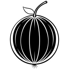 Stylized black silhouette of a gooseberry with a stem and leaf isolated on white background