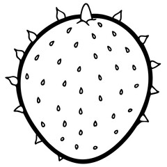 Stylized silhouette of a spiky fruit with seed like markings isolated on white background