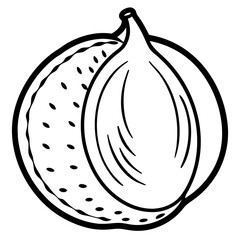 Stylized black and white silhouette of a fig fruit with seeds isolated on white background