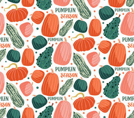 Seamless Autumn Pattern – Cozy Fall Leaves and Pumpkins Vector Background