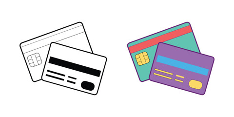 Two banking cards icon for payments and financial transactions vector