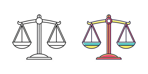 Justice scales icon symbolizing balance fairness and legal judgment vector