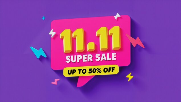 Vibrant 11 11 super sale announcement with up to 50 percent off discount on purple background - Powered by Adobe