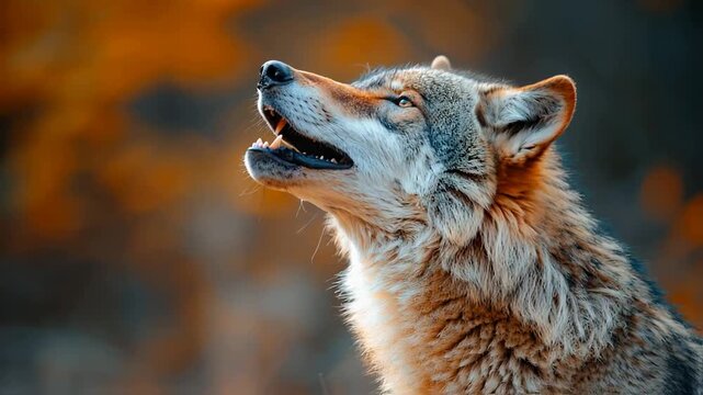 Portrait of a curious red fox in autumnal forest with warm sunlight and alert expression.