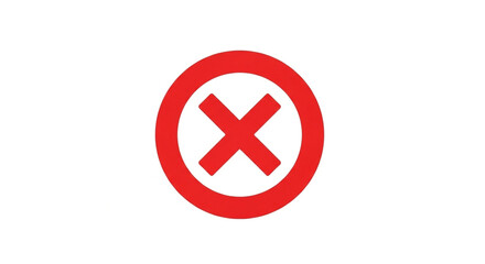 Fototapeta premium A red circle with a red x inside on a white background indicating incorrect or error message symbol