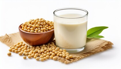 Soybeans Or Soya Bean And Soy Milk Isolated On White Background