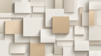 Obraz premium Layers of variously shaped squares create an abstract design in shades of cream and beige. The interplay of light and shadow enhances the textured appearance of the surface.