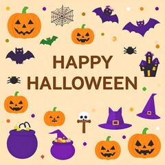 Halloween themed graphic with various spooky symbols