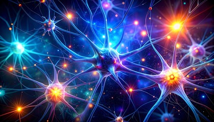 A detailed, vibrant depiction of interconnected neurons, showcasing intricate neural pathways and glowing energy points.