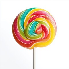 Rainbow swirl lollipop isolated on white background