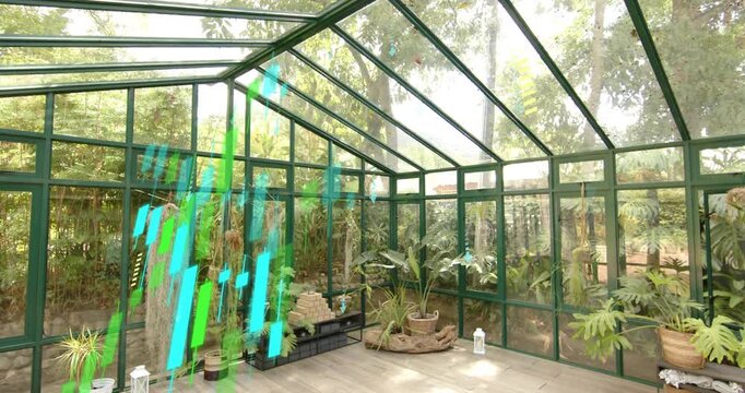 Faint bars appearing on glass greenhouse, multiplying, flickering, fading simulating data rain