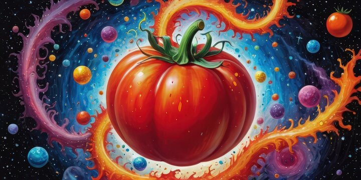 Cosmic tomato in vibrant galaxy swirl.