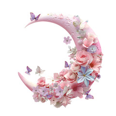 Pink Moon with Floral and Butterfly Decorations