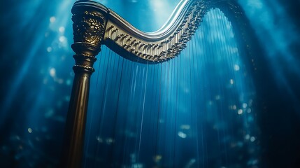 Elegant harp under ethereal light