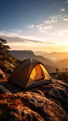 Sunset Camping Adventure Mountaintop Tent, Scenic Valley View